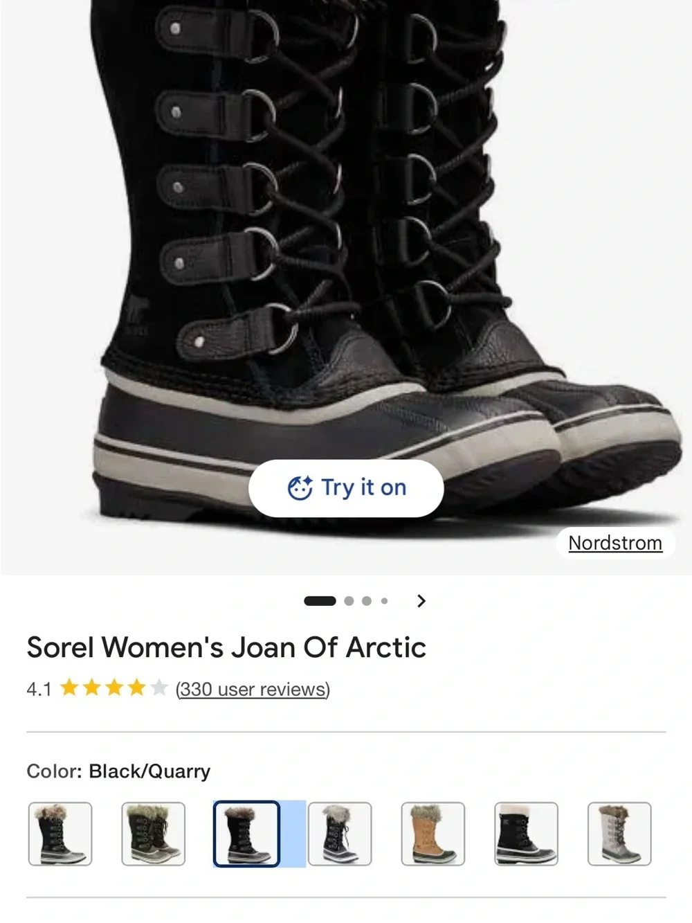 Sorel Joan of Arctic Black Faux-Fur Trim Waterproof Lace-Up Winter Boot